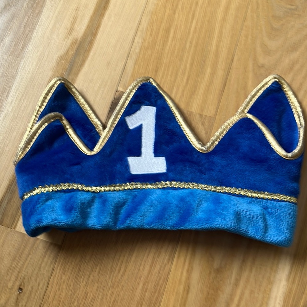1 year old birthday crown blue and gold